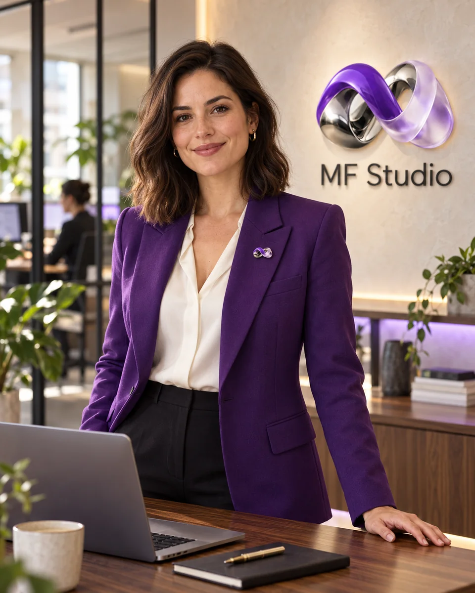 Визуальный образ менеджера MF Studio в фирменном офисе